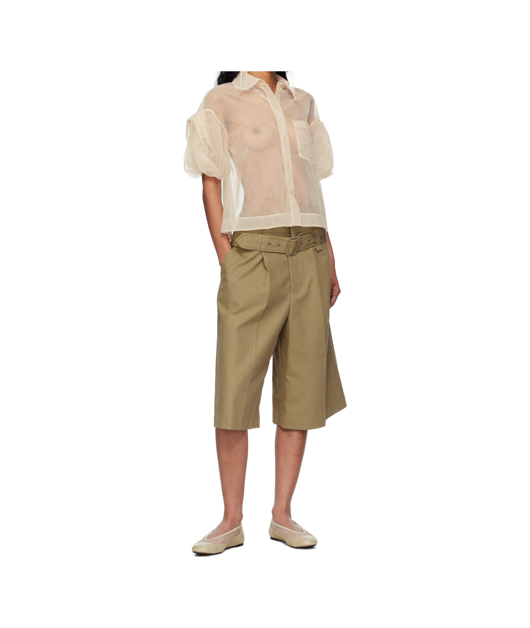 Simone Rocha Short Bow Puff Sleeve Shirt In Brown