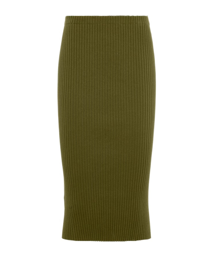 Prada Ribbed Knit Cotton Skirt In Green