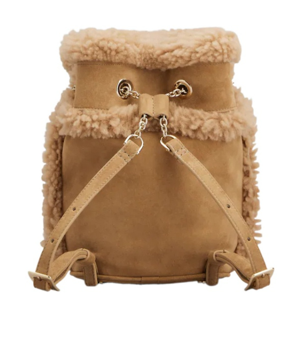 Roger Vivier Tres Vivier Backpack In Suede And Shearling In Brown