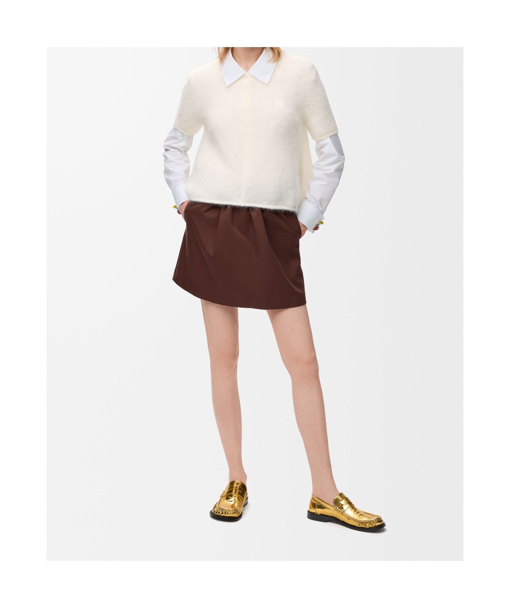 Loewe Short Sleeve Sweater In Mohair Blend In White