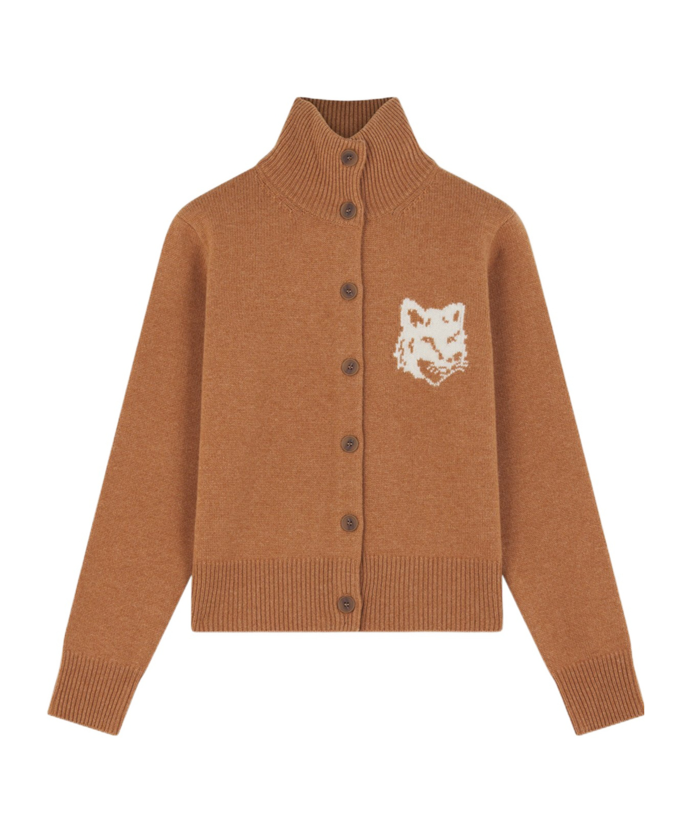MAISON KITSUNÉ MAISON KITSUNÉ FOX HEAD INTARSIA HIGH-NECK CARDIGAN