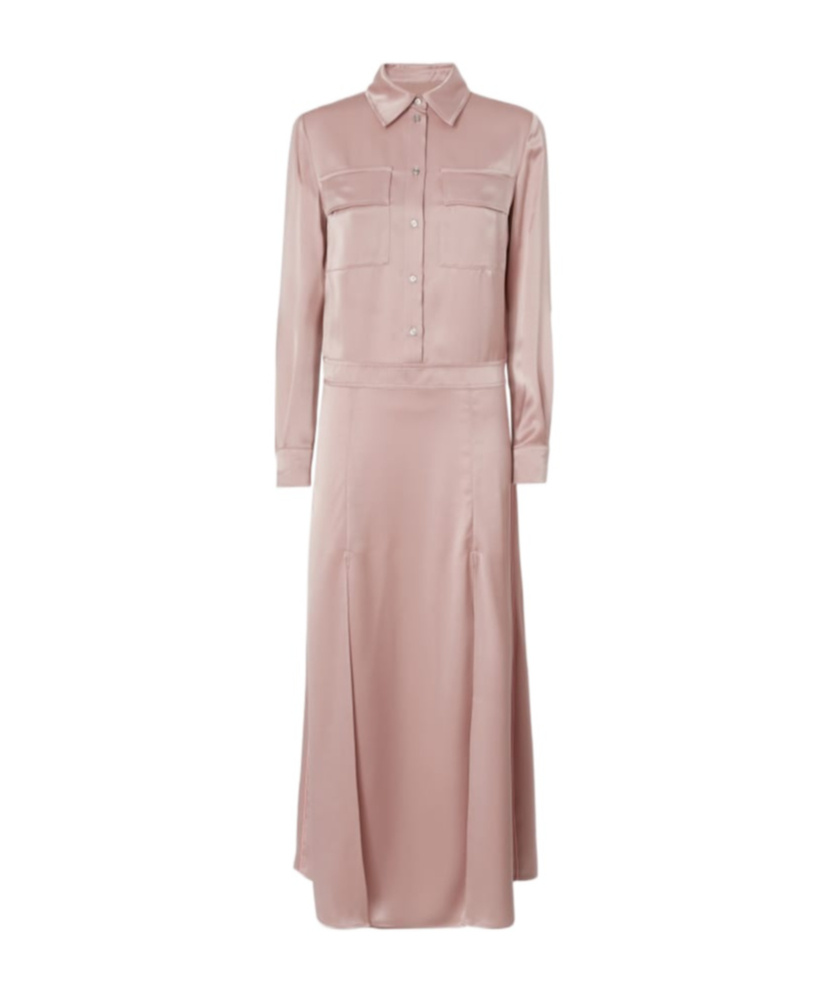 Pinko Long Satin Shirt Dress In Nude