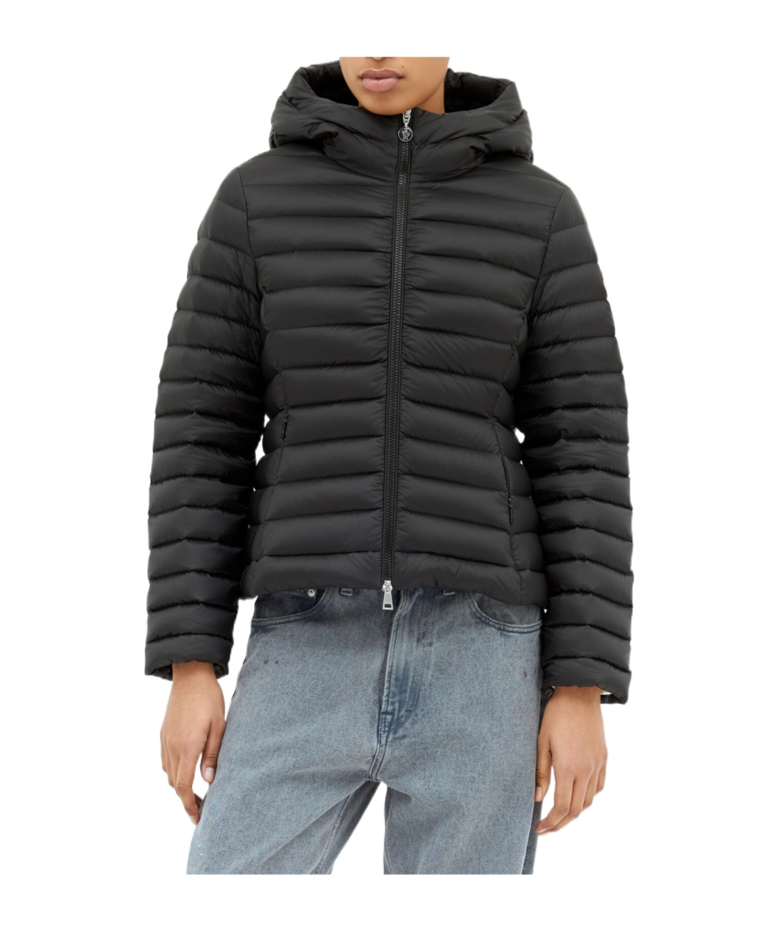 Moncler Short Blue Down Jacket Ige In Black