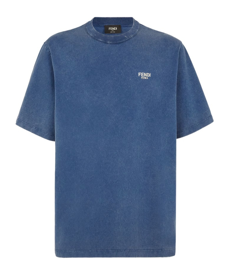 Fendi Logo-print Crew Neck Cotton T-shirt In Blue