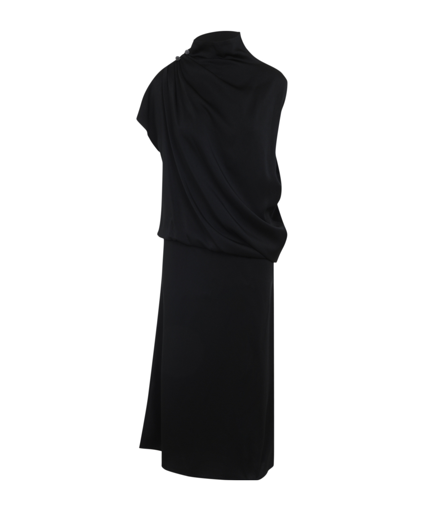 Fabiana Filippi Draped Black Dress With High Neckline And Asymmetrical Design In Black