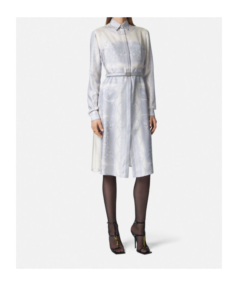 Versace Barroco-print Midi Dress In White