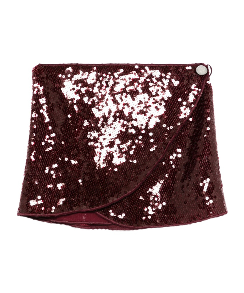 Oseree Sequin-embellished Wrap Skirt In Burgundy
