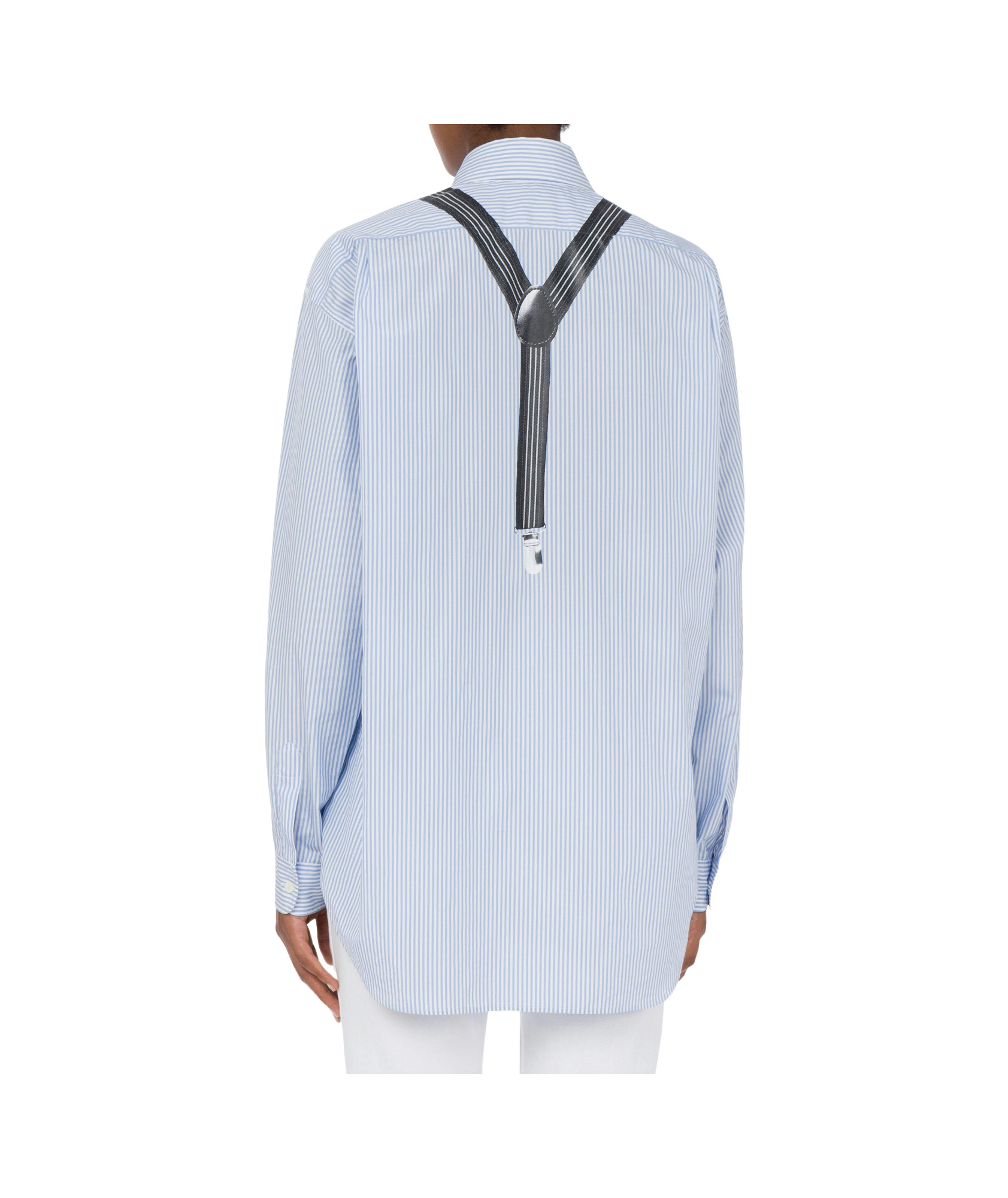 Moschino Couture Light Blue Cotton Striped Shirt With Decorative Straps In Blue