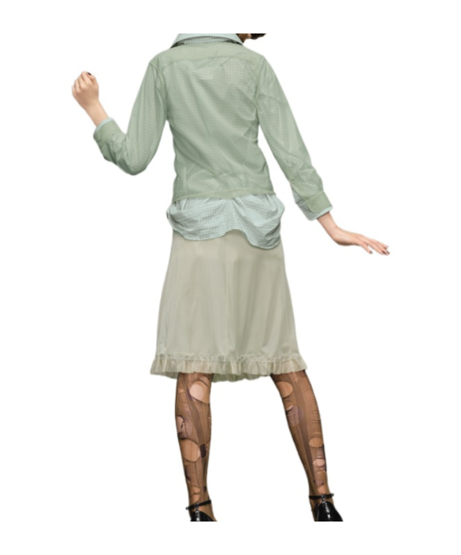Maison Margiela Layered Shirt With Collar And Ruffles In Light Green And Light Green