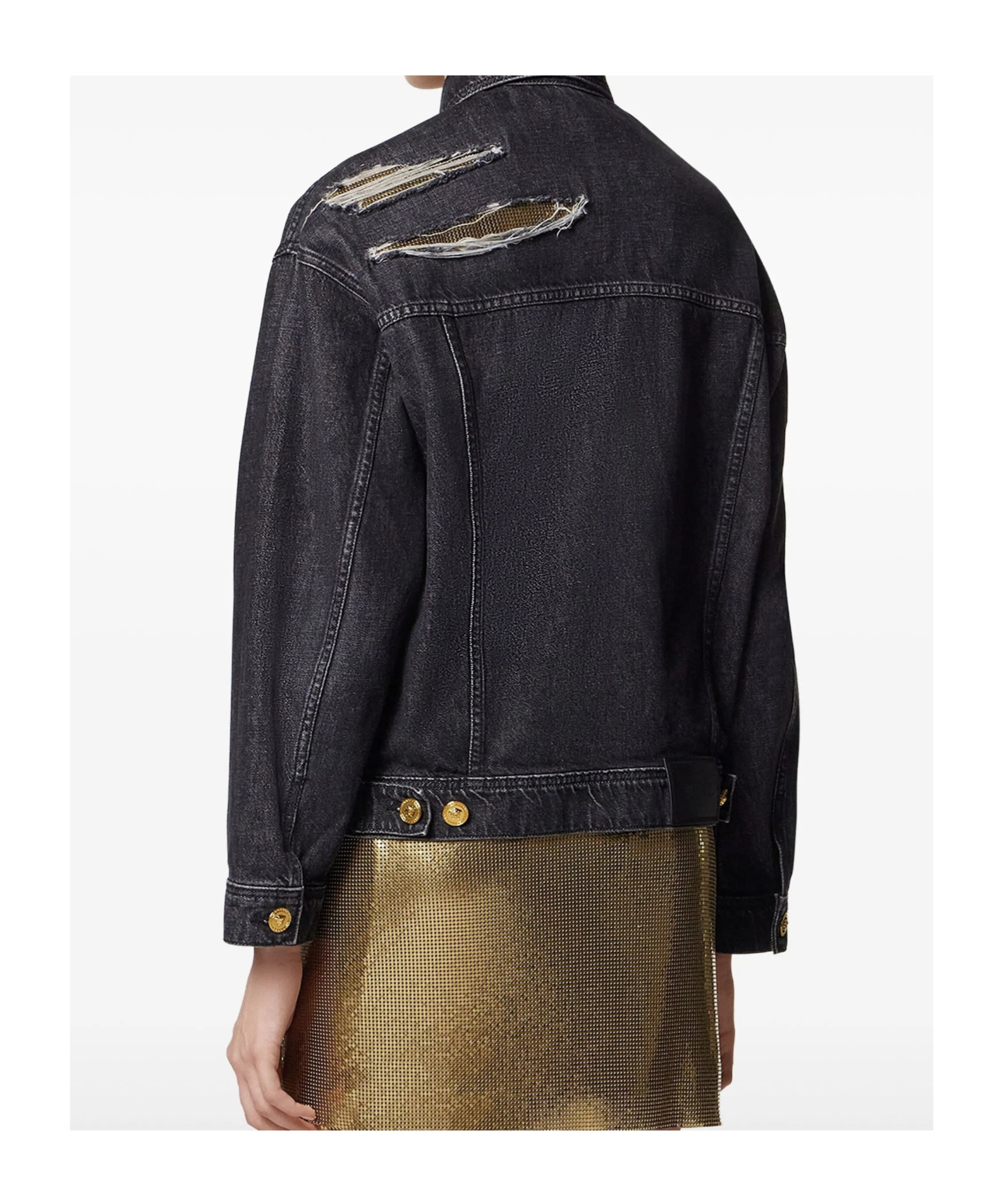 Versace Denim Jacket Distressed Front Pockets In Black