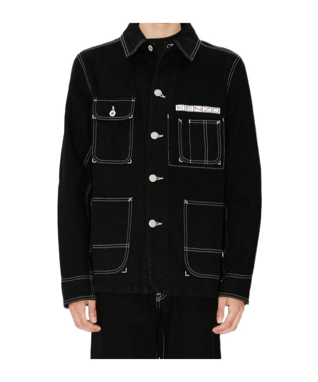 Kenzo Long-sleeved Denim Coat In Black