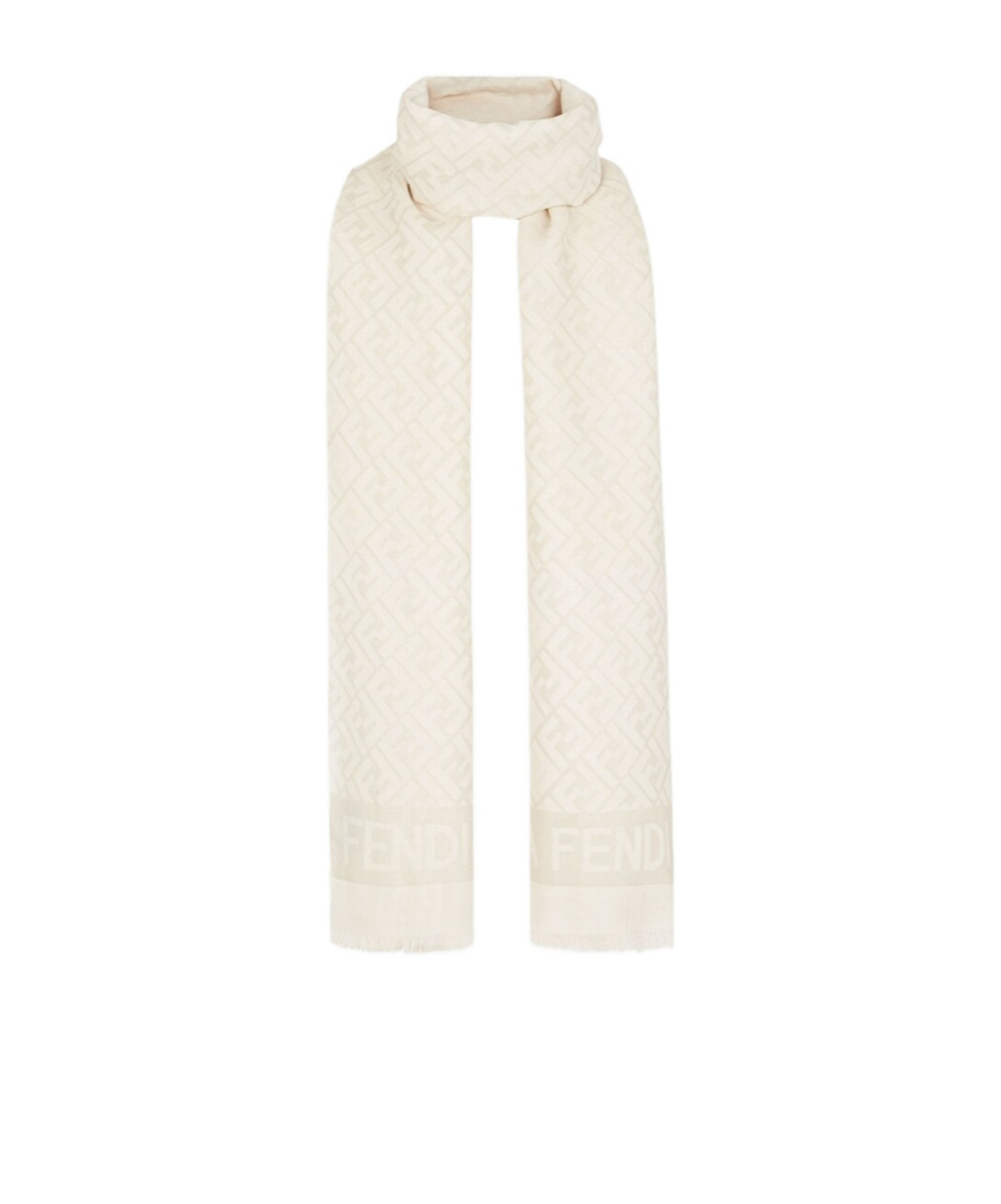 Shop Fendi Ff-jacquard Fringed Scarf In White
