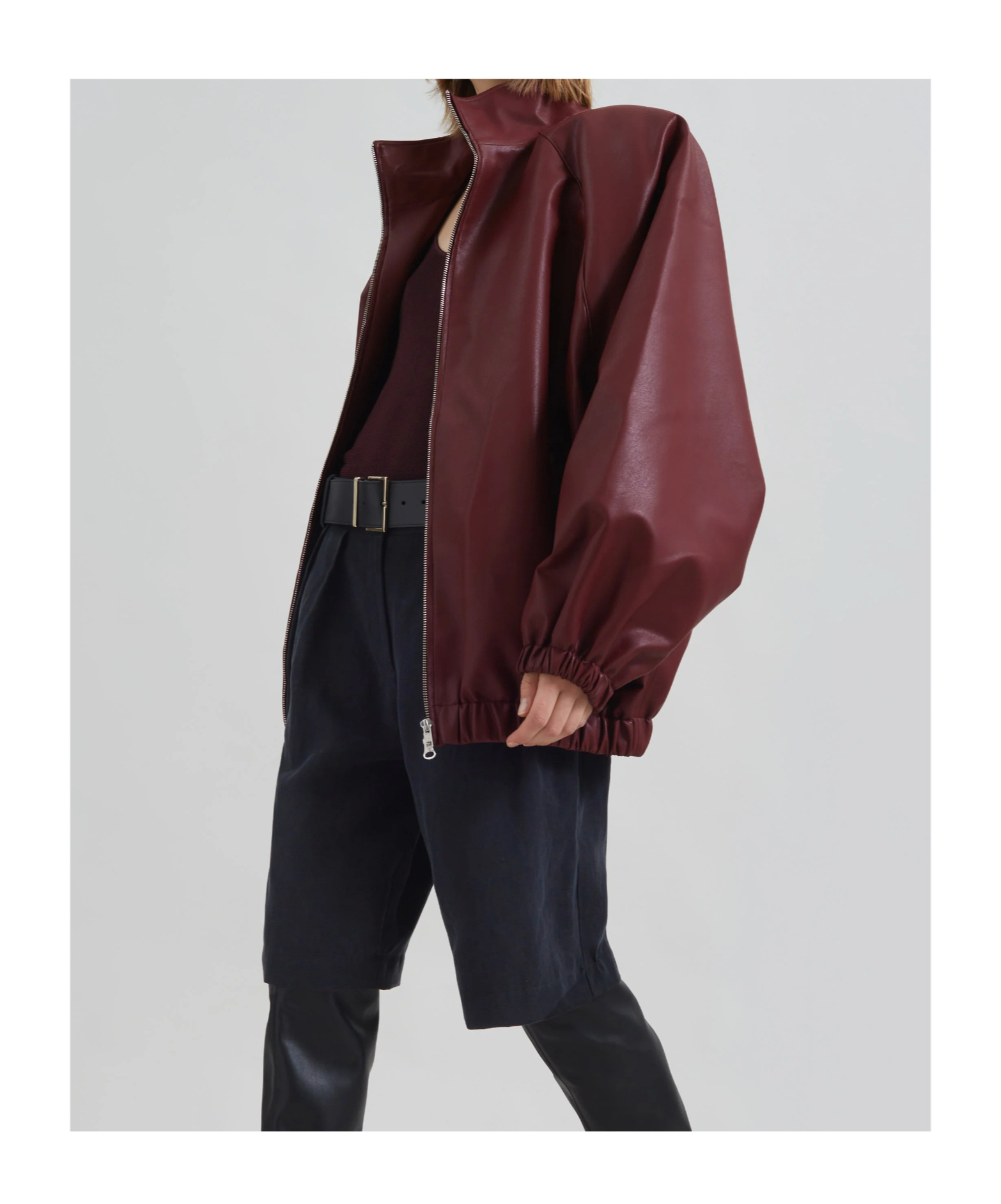 The Frankie Shop Oversized Faux Leather Bomber Jacket With Puff Sleeves