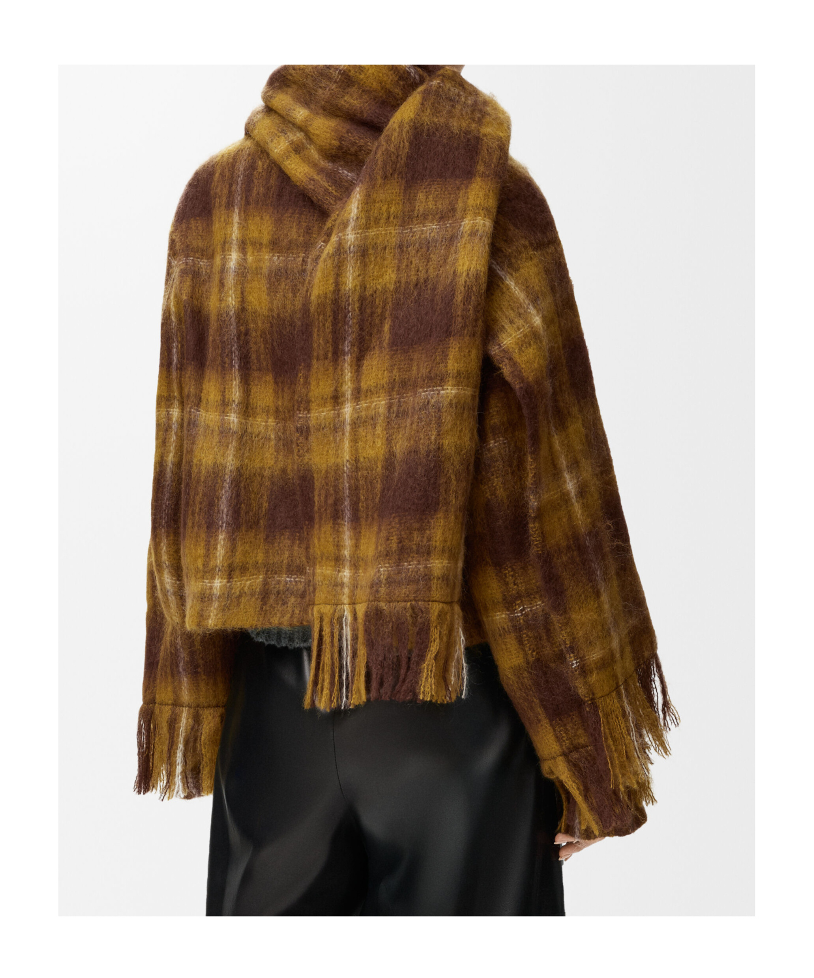 Loewe Scarf-detailed Checked Mohair And Wool-blend Jacket In Brown