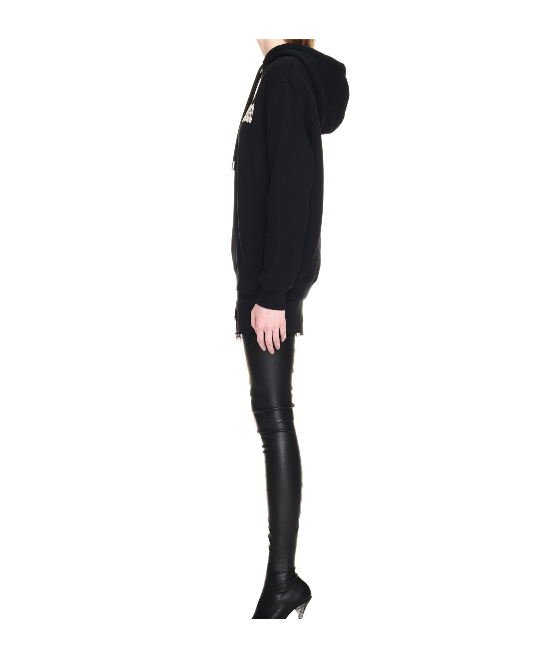 Off-white Lace Logo Appliqué Cotton Hoodie In Black