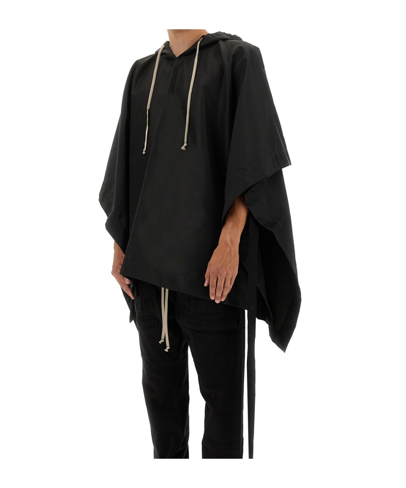 Rick Owens Drkshdw Raw-edge Drawstring Poncho Hoodie In Black