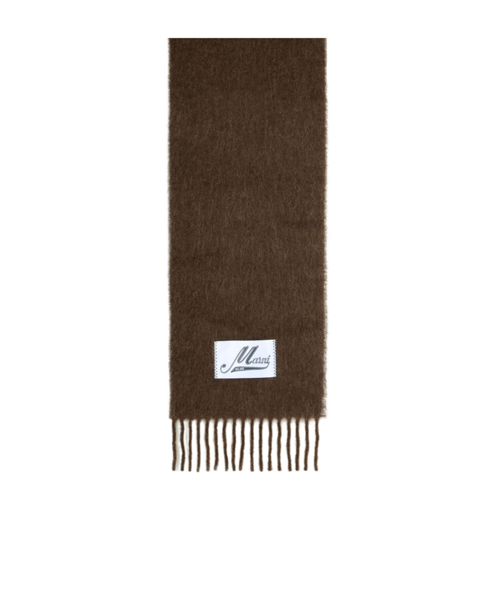 Marni Soft Alpaca Blend Scarf With Fringed Edges In Brown