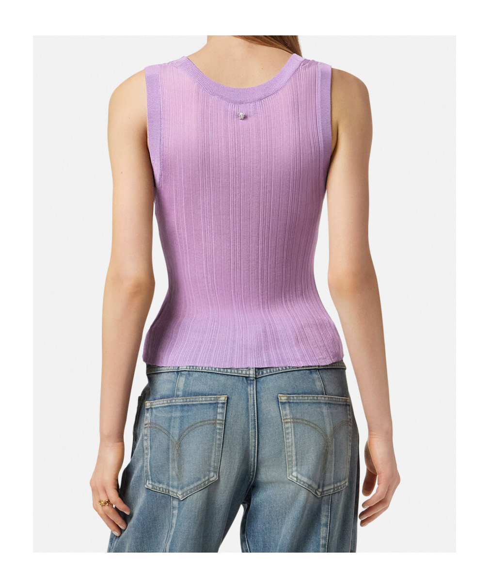 Versace Purple Ribbed Knit Tank Top In Purple