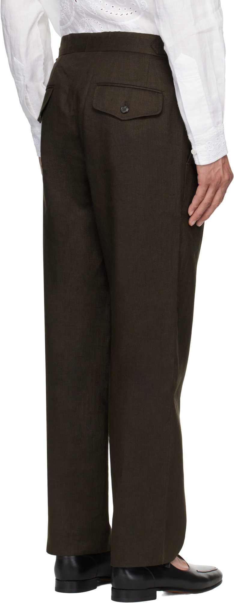 Bode Nrown Lightweight Linen Side-buckle Trousers In Black