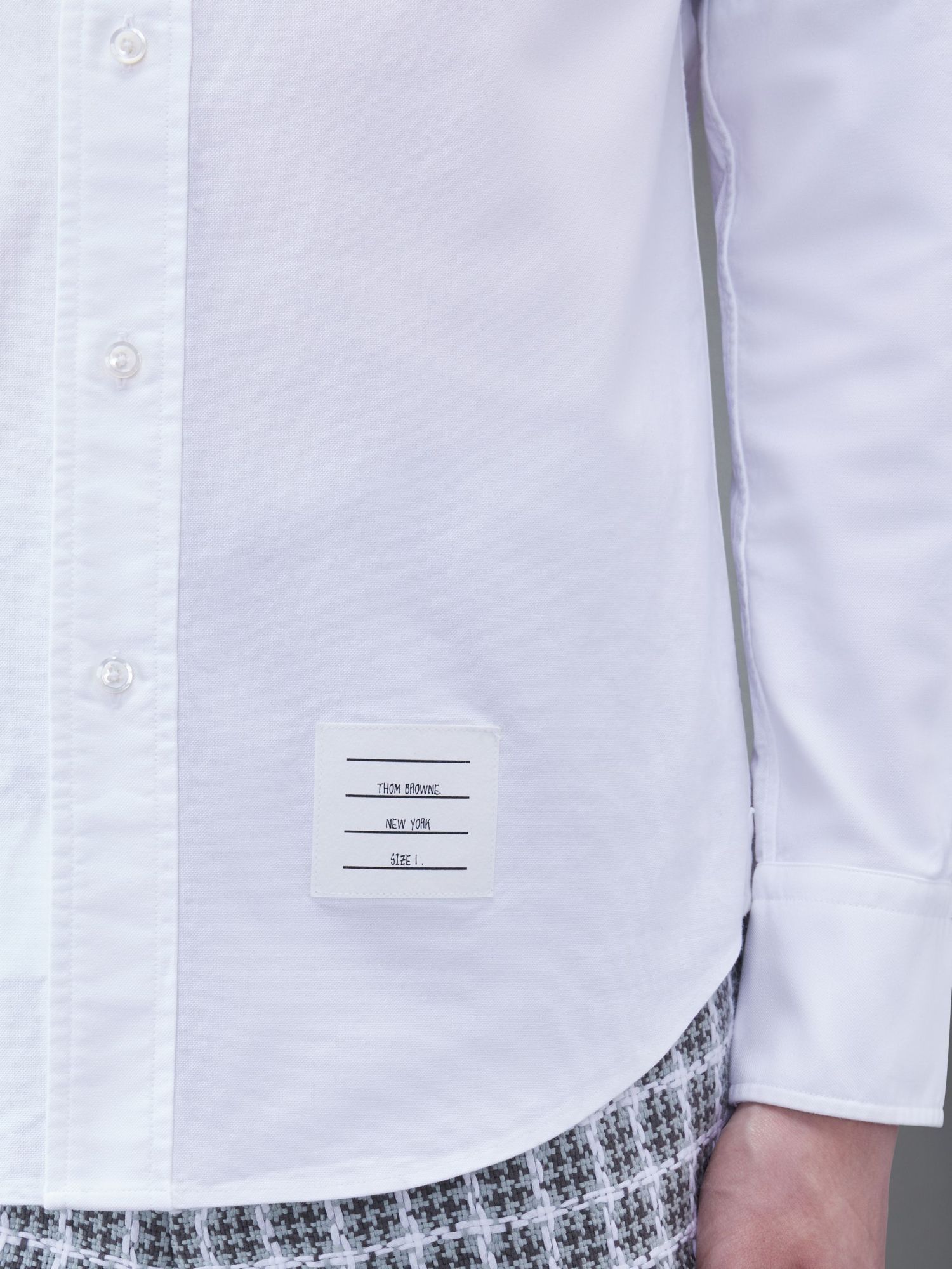 Thom Browne Grey Funmix Checked Cotton Shirt In White