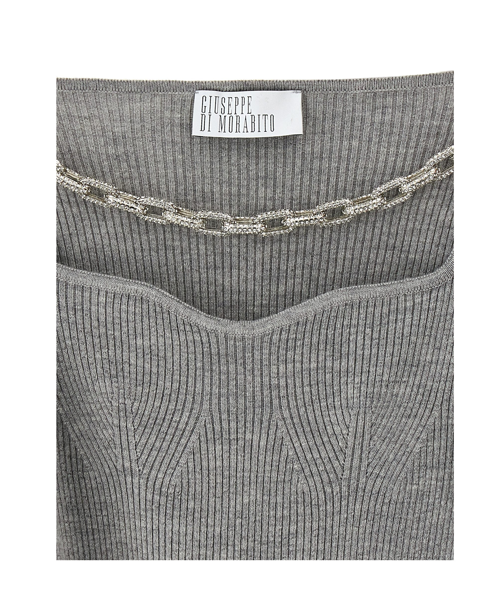 Giuseppe Di Morabito Square Neck Chain Detail Fitted Sweater In Gray
