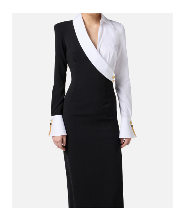 Elisabetta Franchi Red Carpet Dress In Lightweight Crepe Fabric In Black