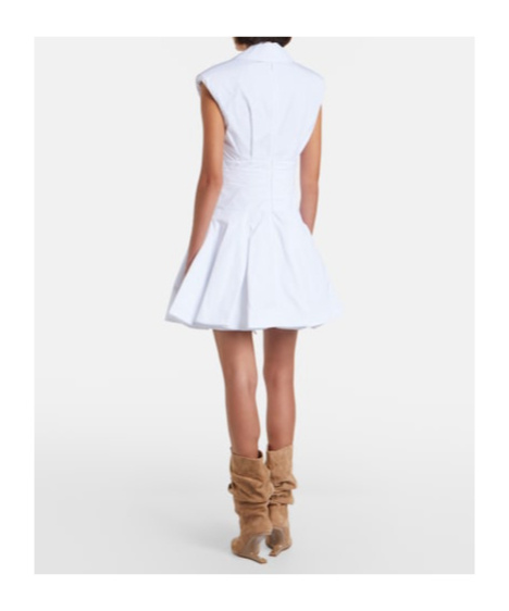 Balmain Belted Pleated Cotton-poplin Mini Dress In White