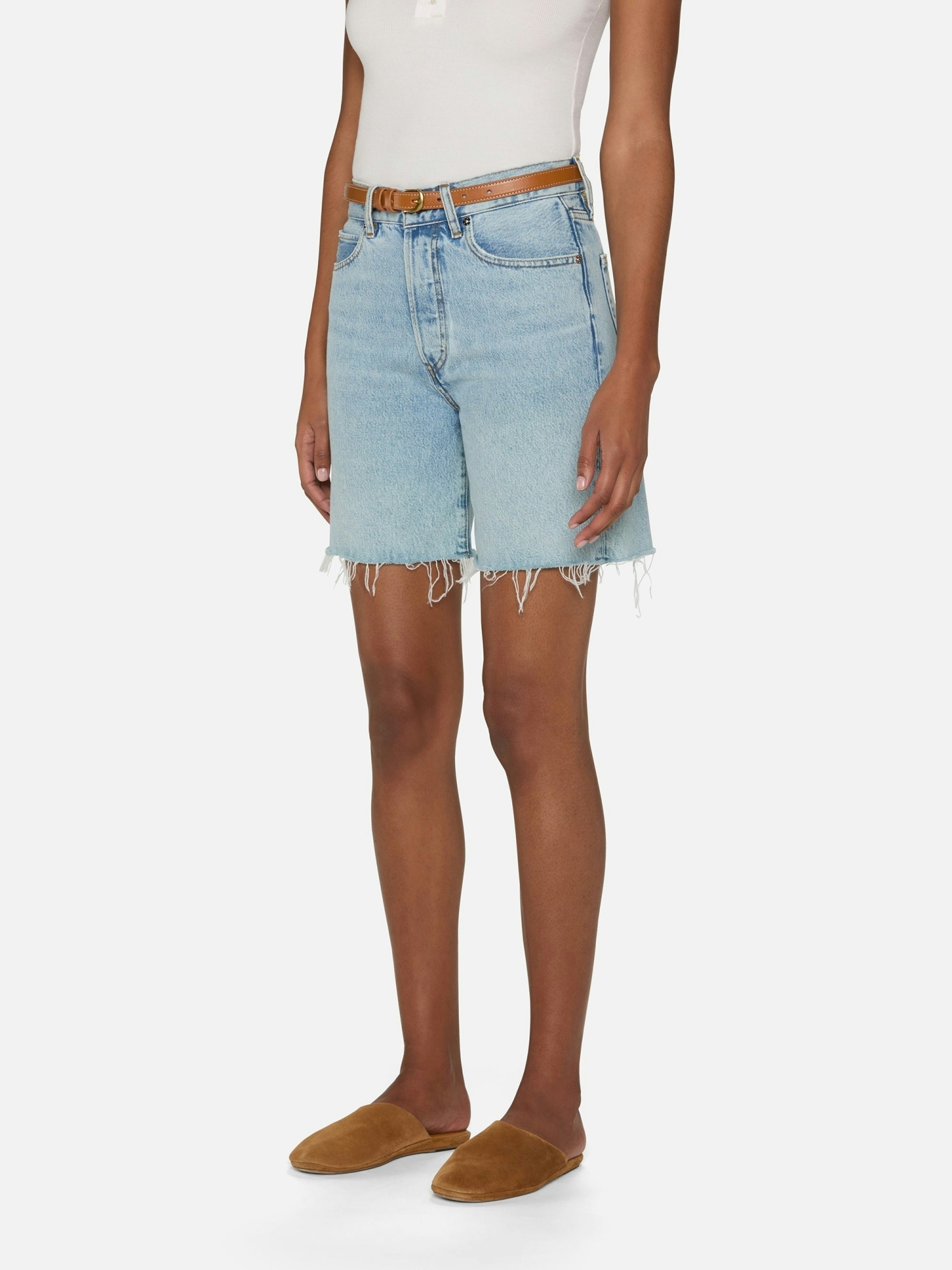 Frame High Waist Denim Shorts In Blue