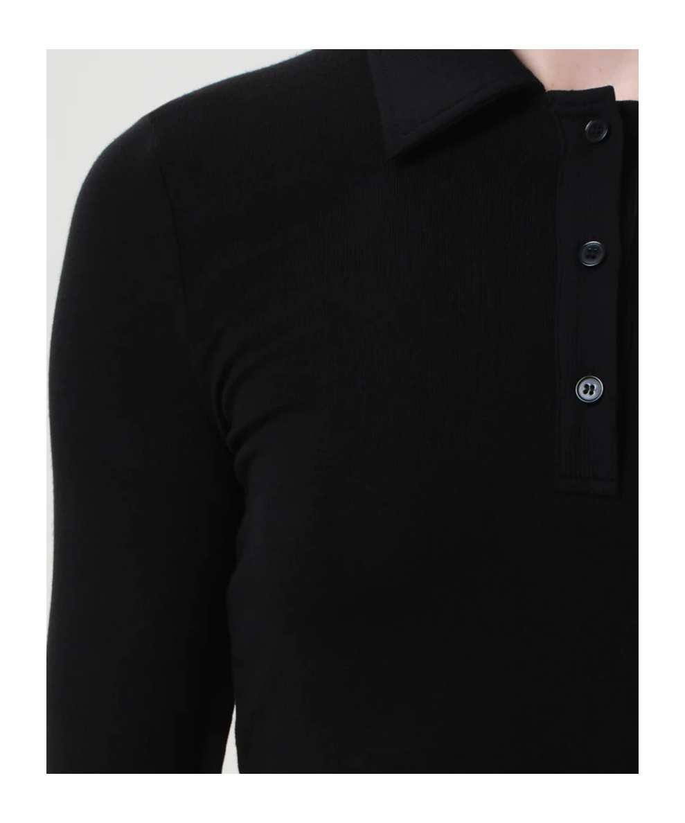 Agolde Button-down Long-sleeved Polo Shirt In Black