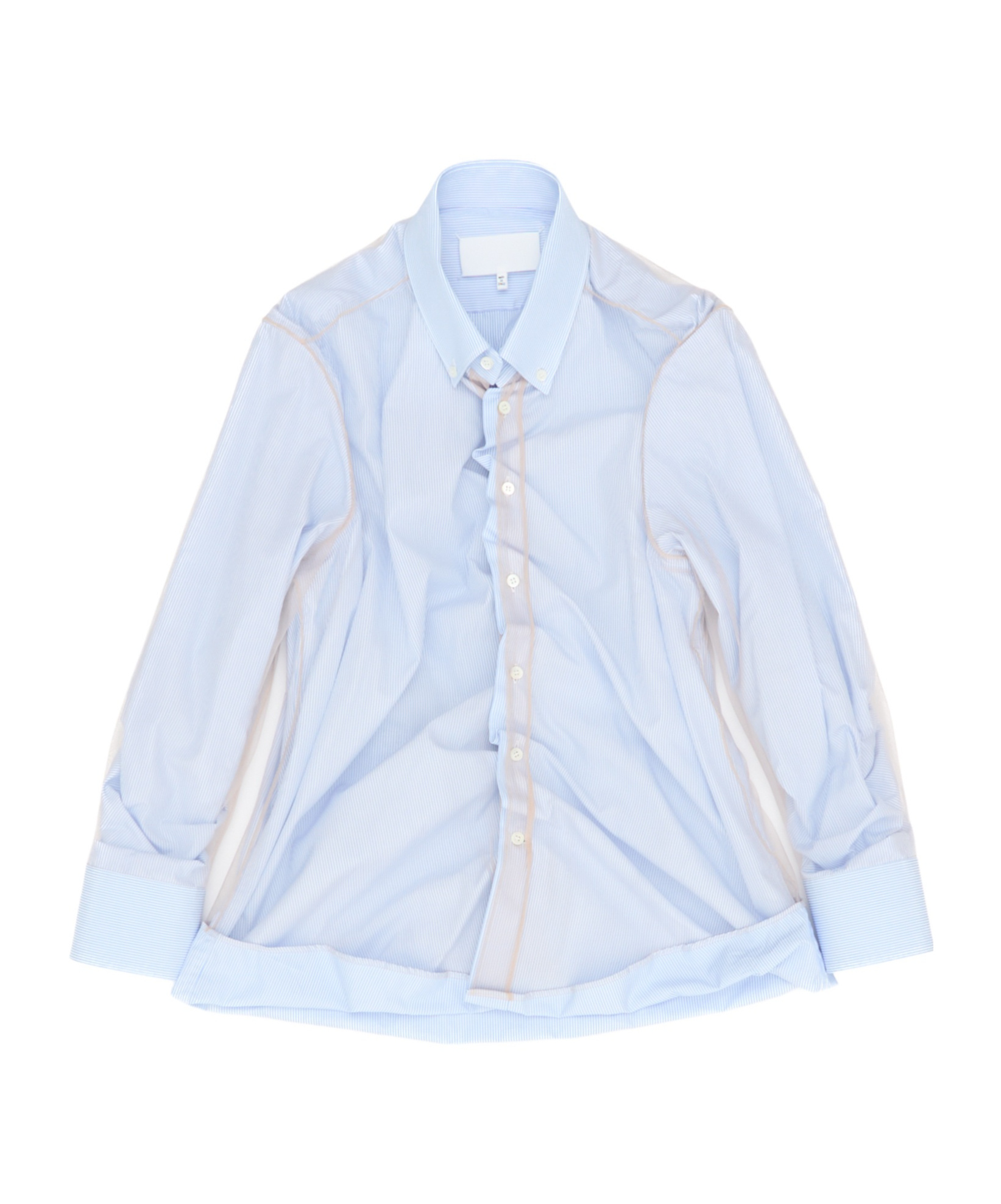 Maison Margiela Stripe Ruffle Long Sleeve Cotton Button-down Shirt In Blue