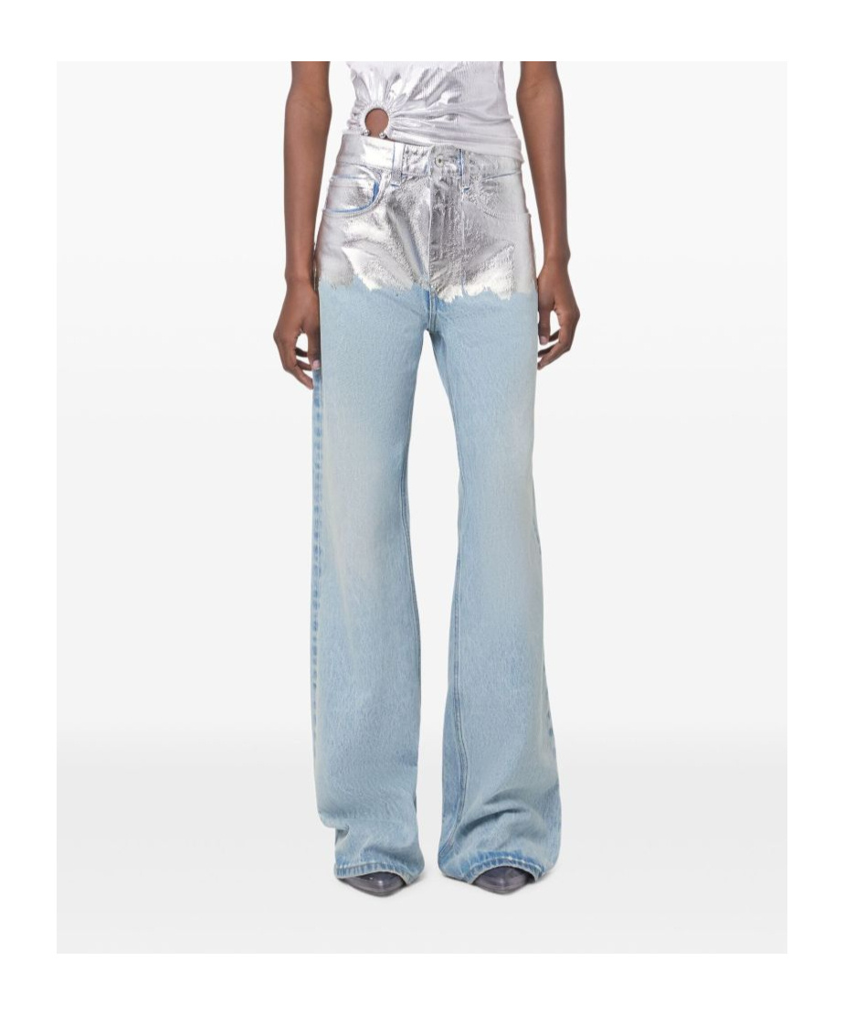 Shop Rabanne Metallic Detailing Jeans In Light Blue / Silver