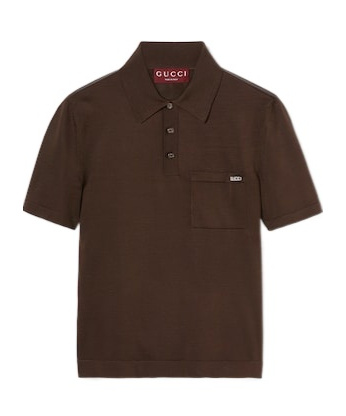 GUCCI FINE SILK KNIT POLO TOP WITH INTARSIA