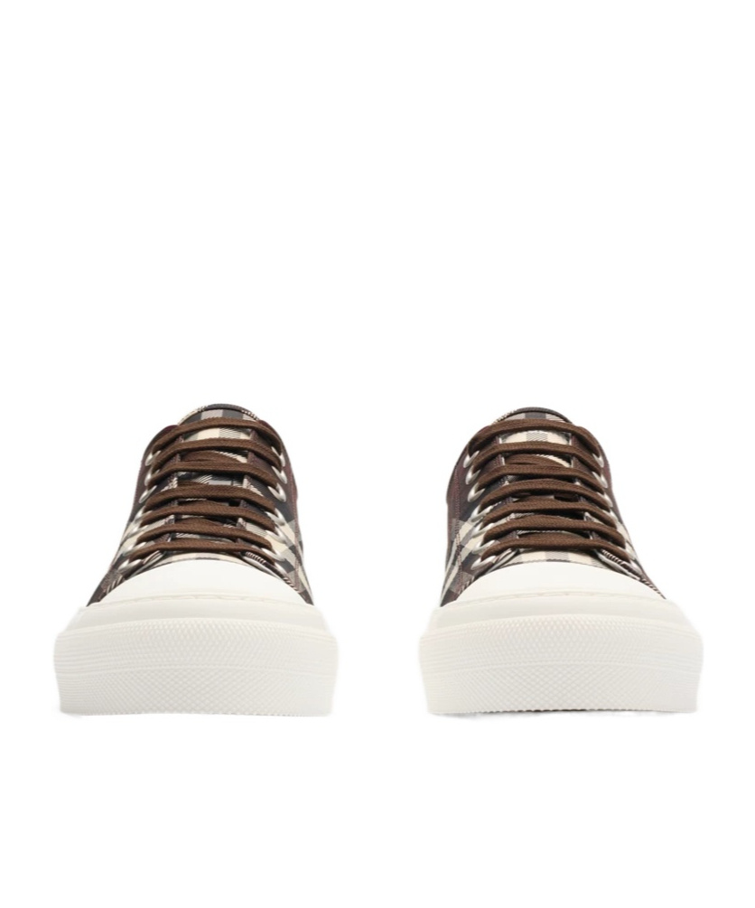 Burberry Check-pattern Lace-up Sneakers In Brown