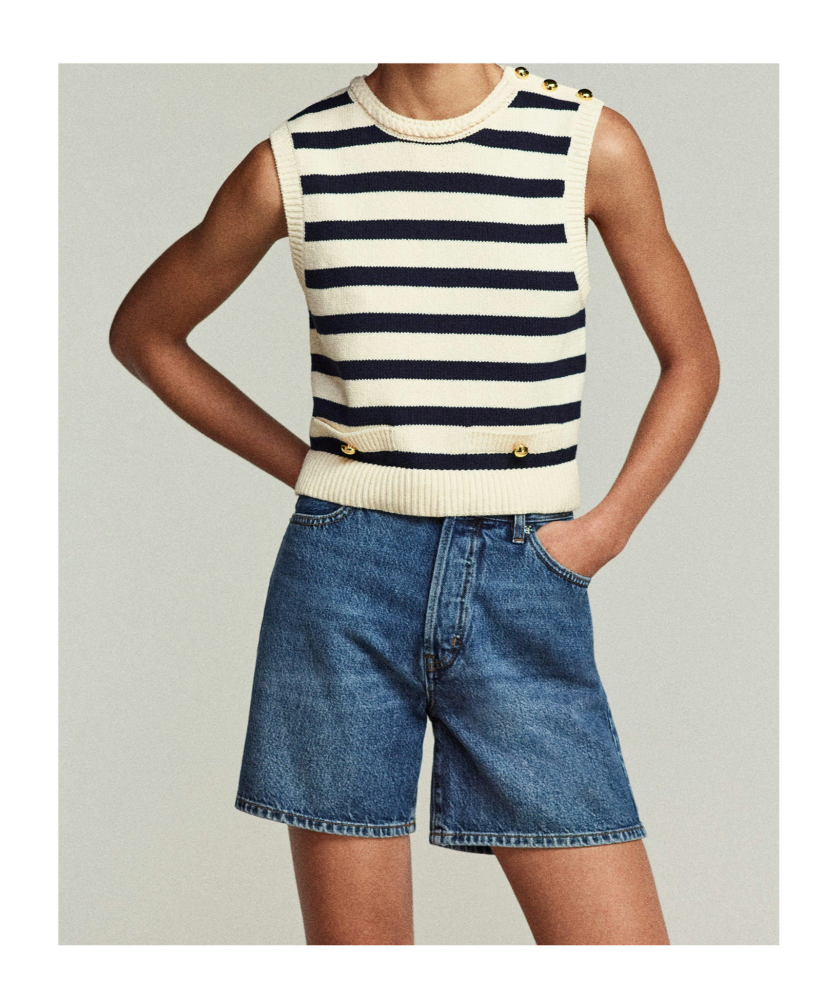 Frame The Harbor Striped-pattern Vest In Neutral