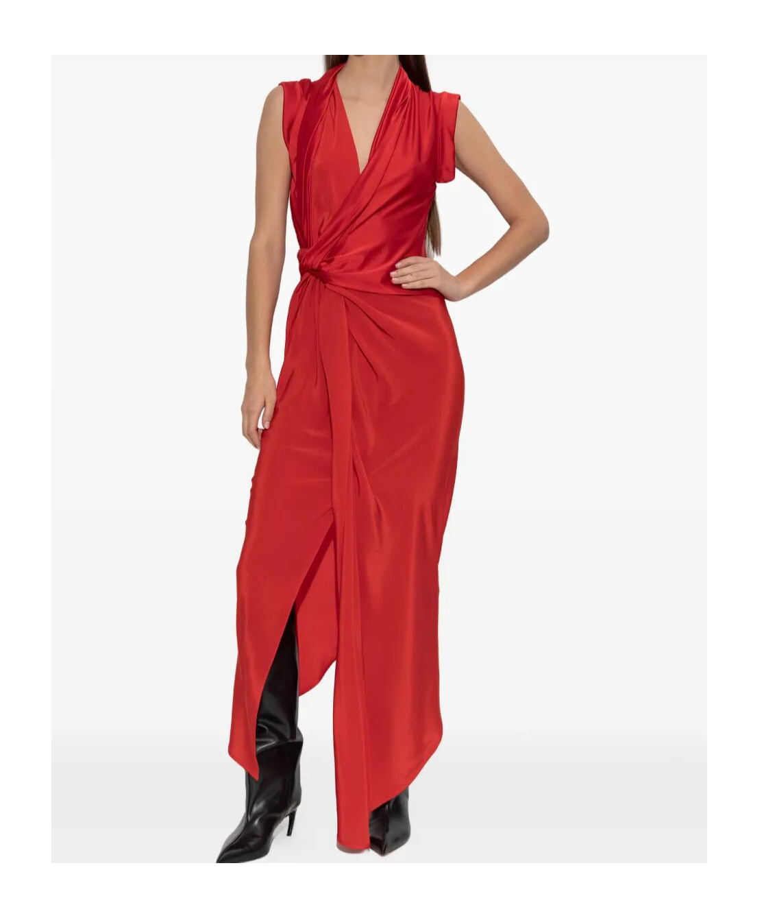 Victoria Beckham Womens Cardinal Red Asymmetric Plunge Stretch-woven Maxi Dress