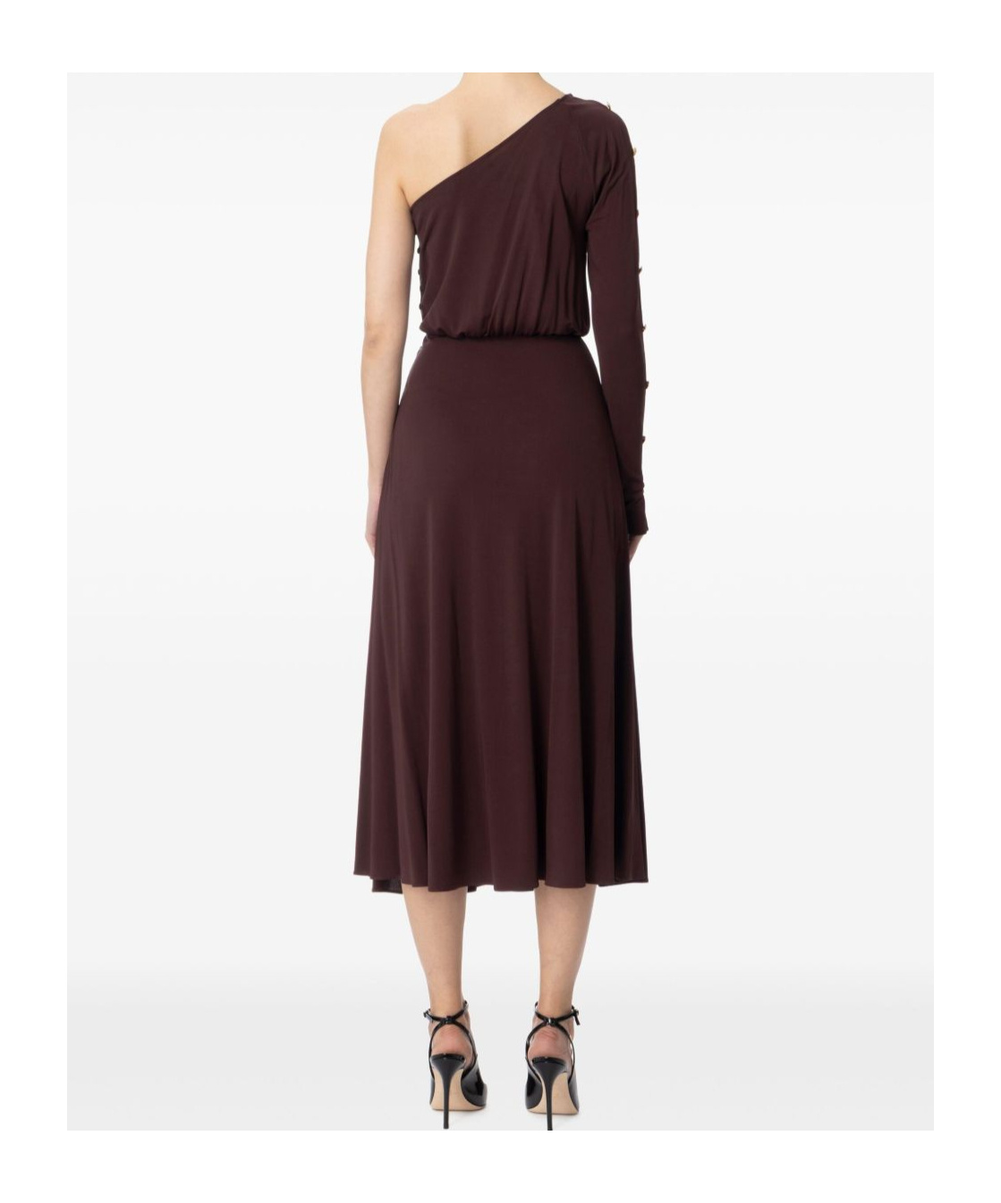 Shop Elisabetta Franchi One-shoulder Midi Dress In Cocoa