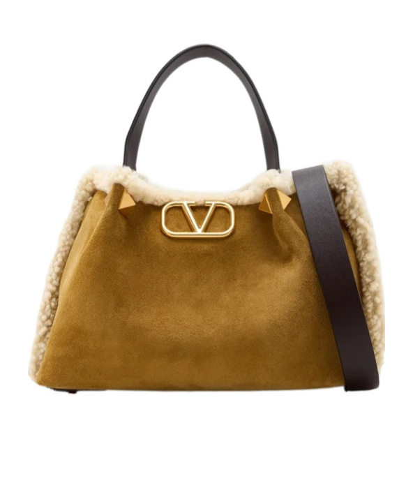 Valentino Small Vlogo Signature Suede Tote Bag In Brown