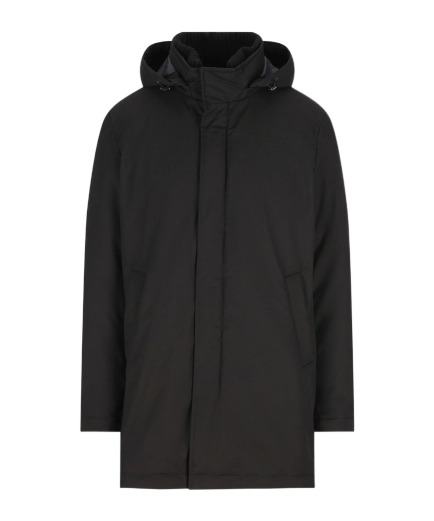 Herno Long Padded Coat With Knitted Collar Clothing In Black