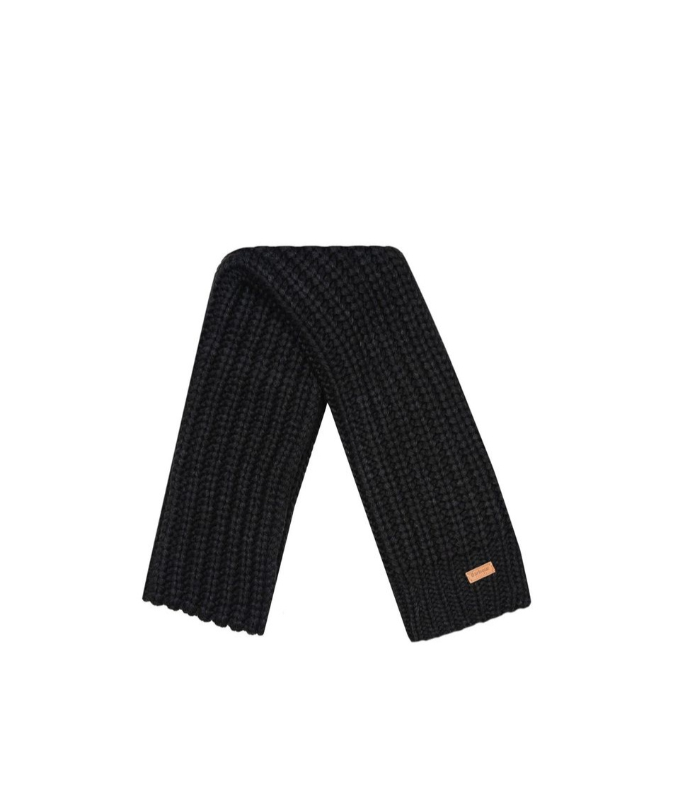 Barbour Logo Patch Rib Knit Puff Beanie And Scarf Set In Black