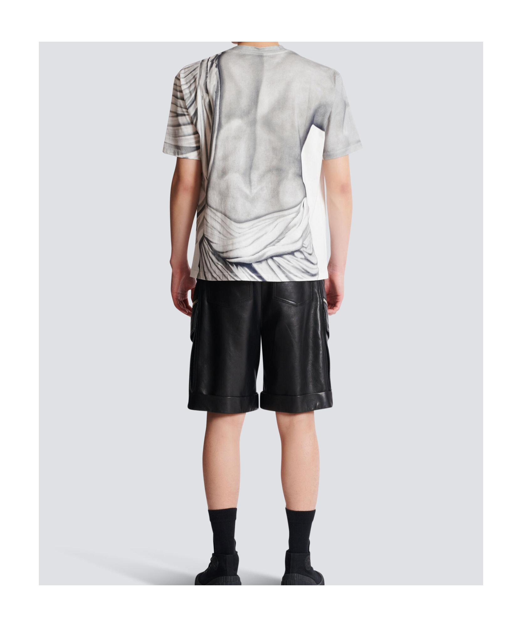 Balmain Front Graphic Round Neck T-shirt In Gray