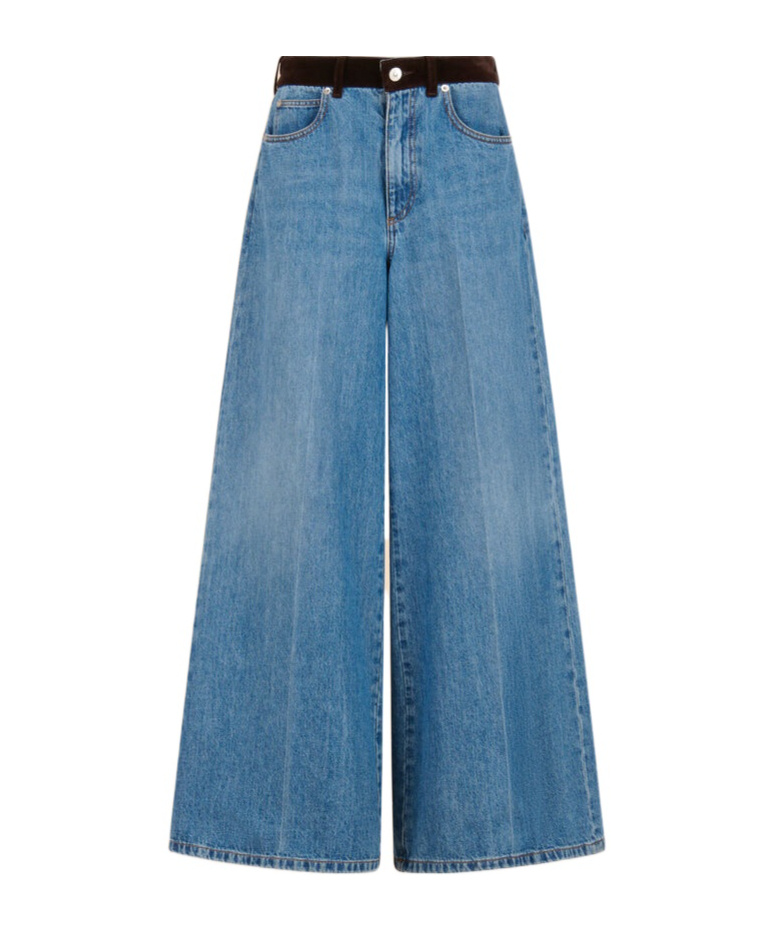 Marni Blue Denim Trousers With Velvet Waistband In Blue