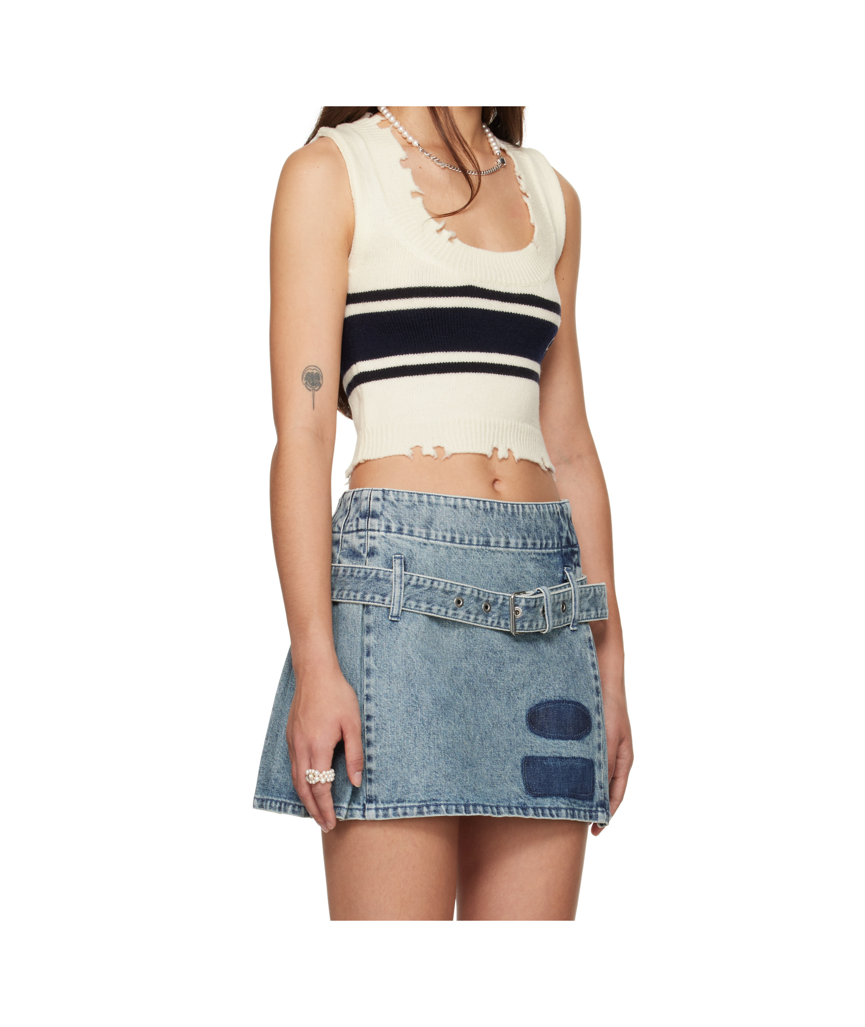 Ambush Off-white Destroyed Rib Round Neck Vest In Multicolor