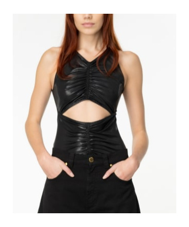 Pinko Cut-out Detail Lamé Top In Black