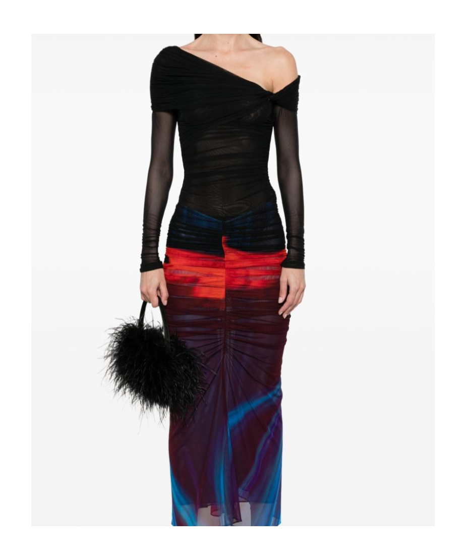 Mugler Black Off-shoulder Ruched Bodysuit In Black