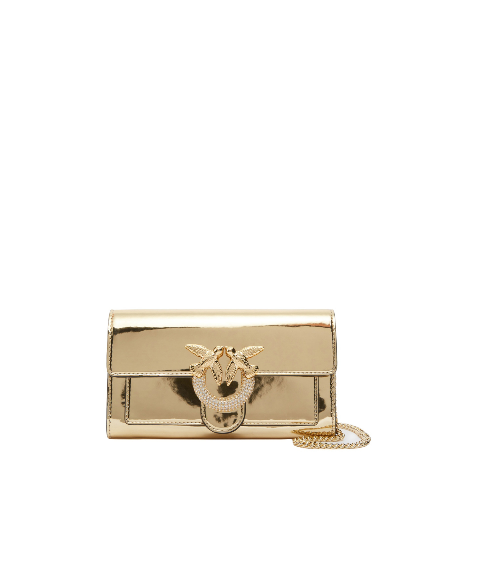 Pinko Logo Plaque Metallic Wallet On Chain In Gold