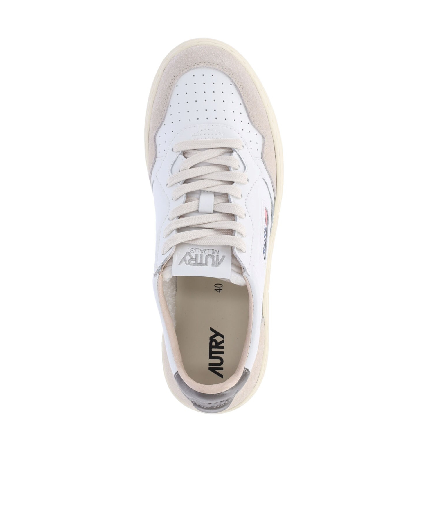 Autry 'medalist' White Low Top Sneakers With Beige Suede Details
