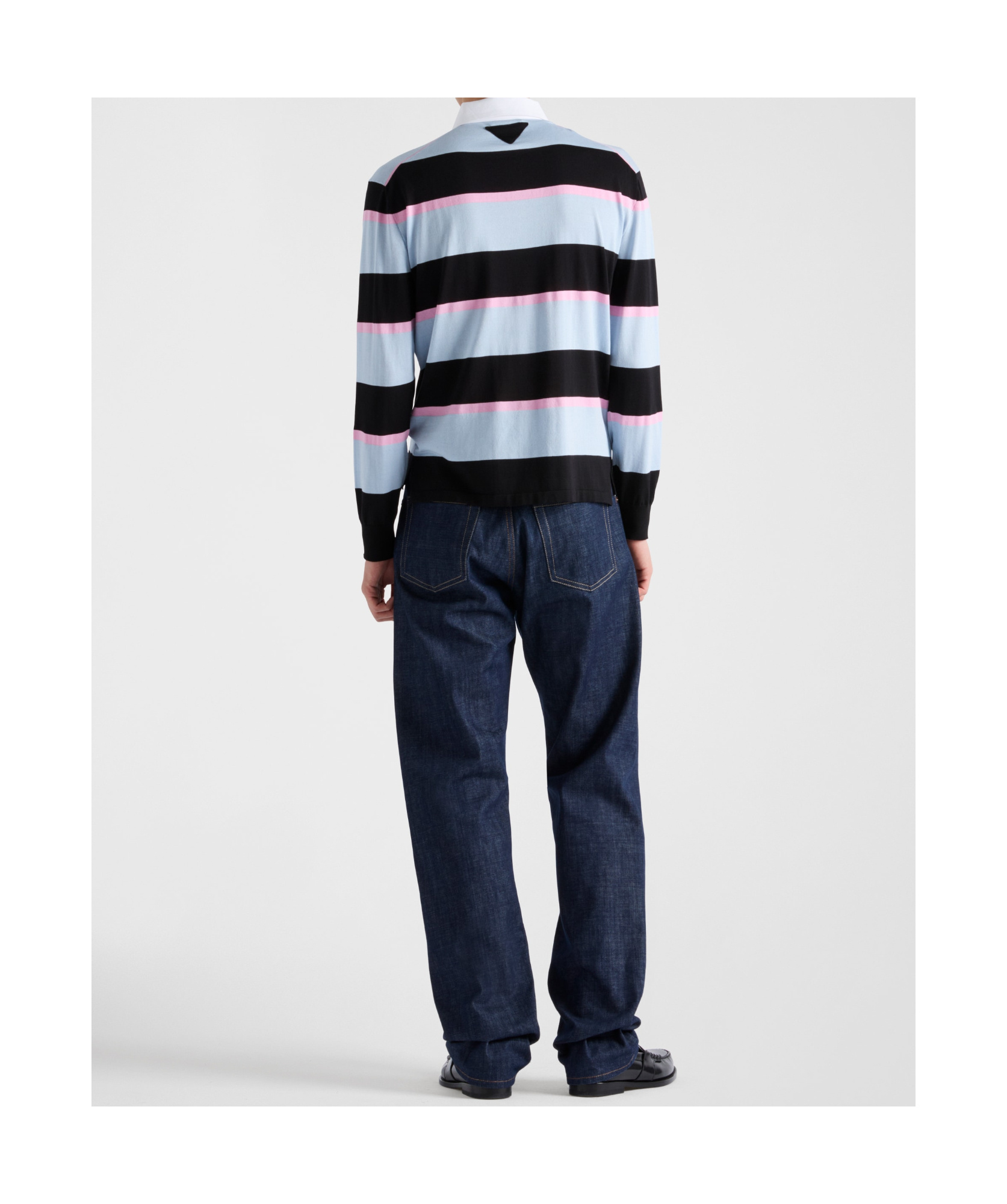 Prada Men's Striped Polo In Black