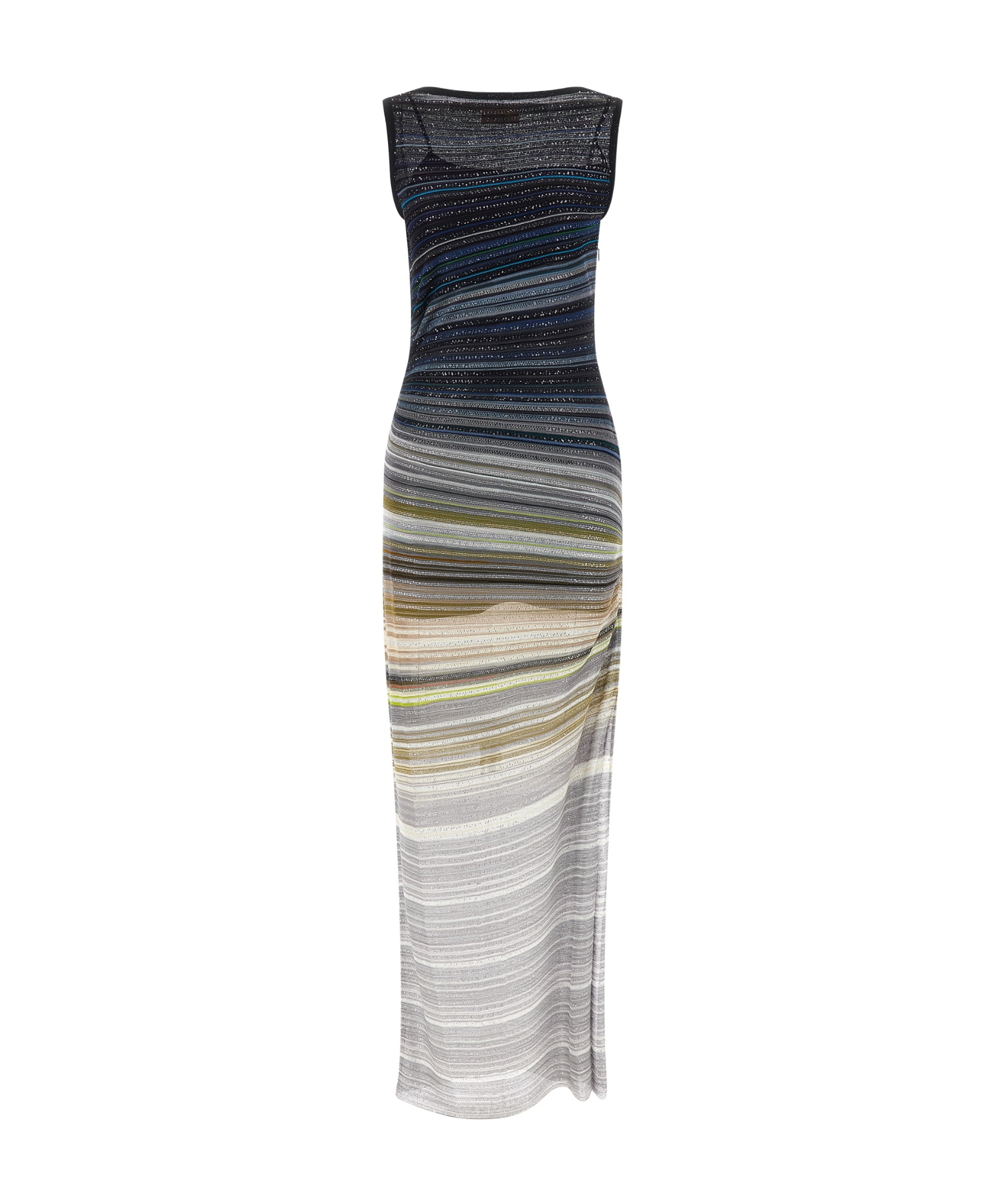 Missoni Long Boat-neck Dress In Striped Knit In Multi