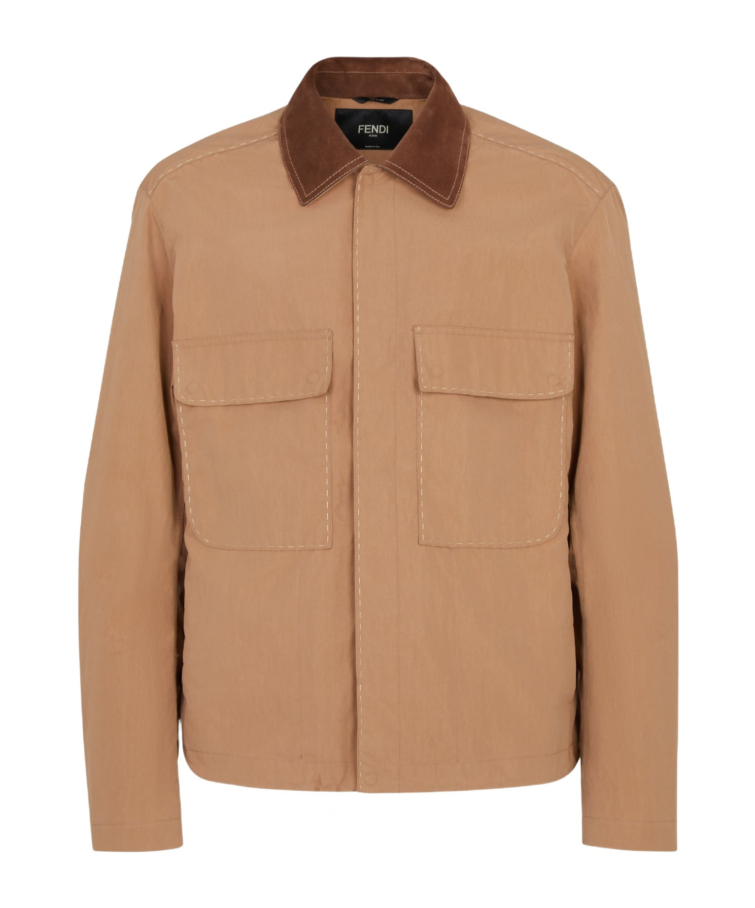 Fendi Suede Collar Canvas Jacket In Brown