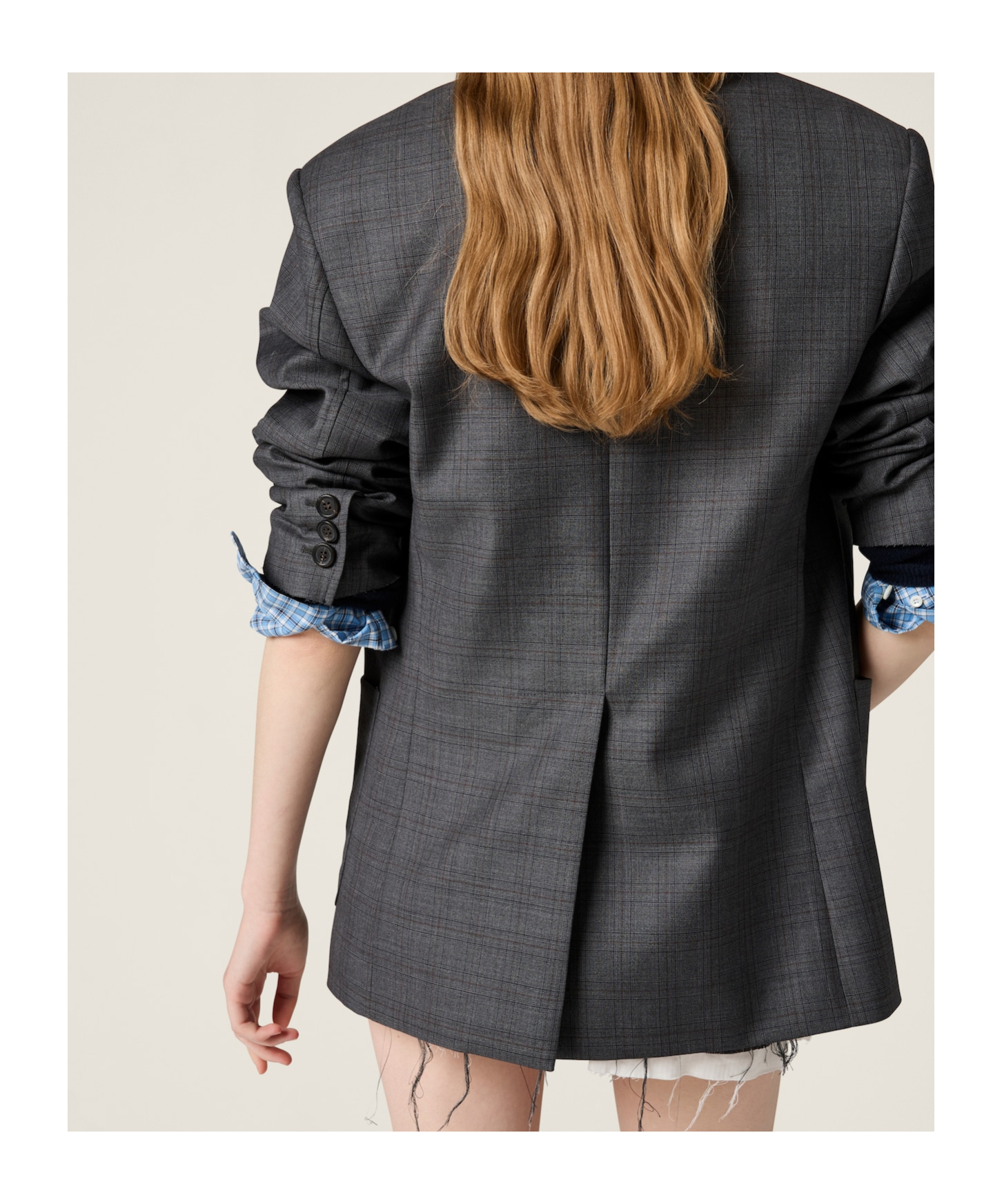 Miu Miu Prince Of Wales Checked Wool Jacket In Gray